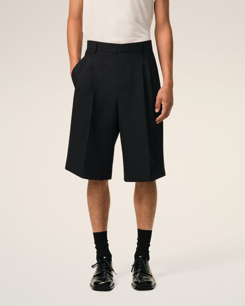 Black New Wool Low Waist Wide Bermuda Shorts - 3 - Ami Paris