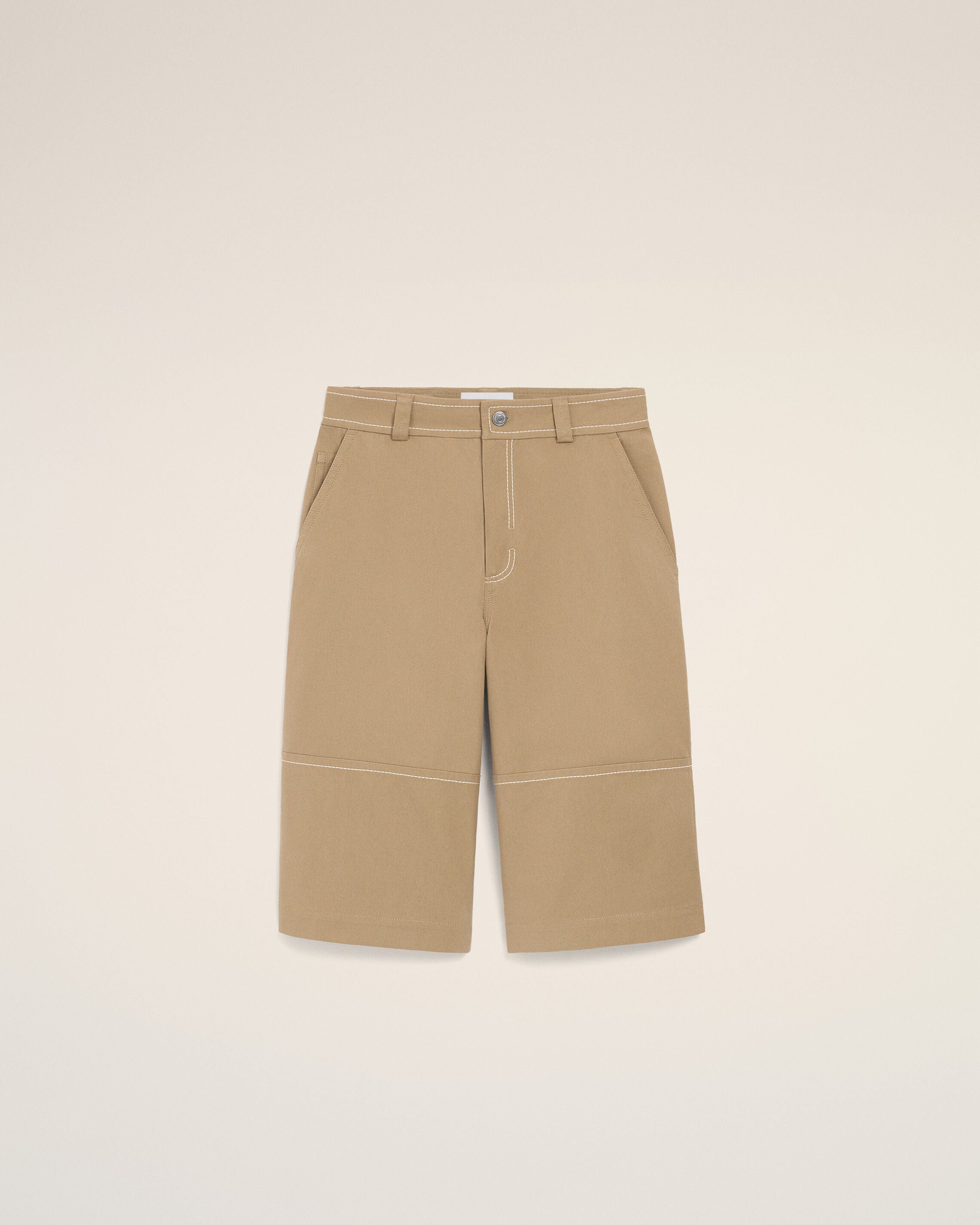 Bermuda de trabajo corta de algodón beige - 1