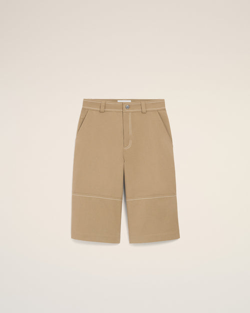 Bermuda de trabajo corta de algodón beige - 2 - Ami Paris