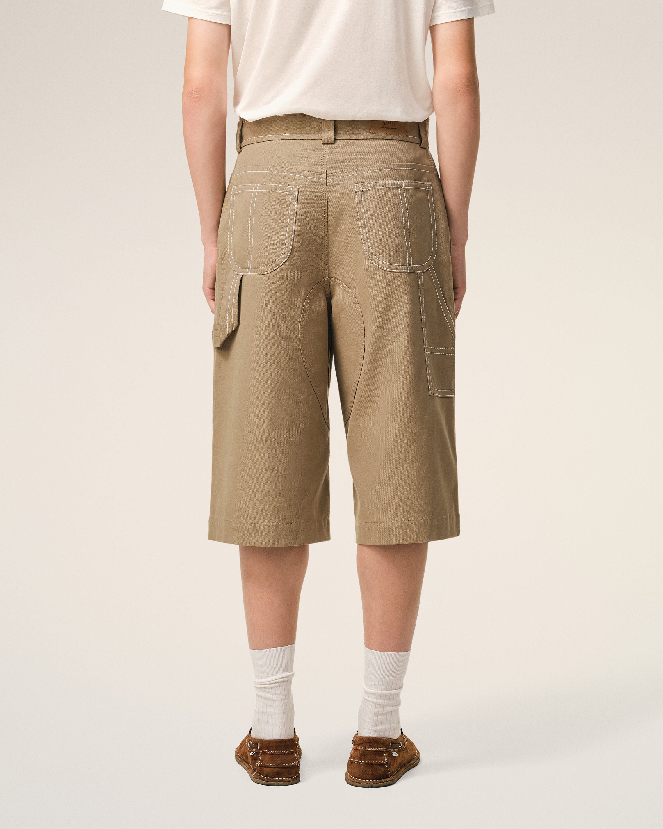 Bermuda de trabajo corta de algodón beige - 4