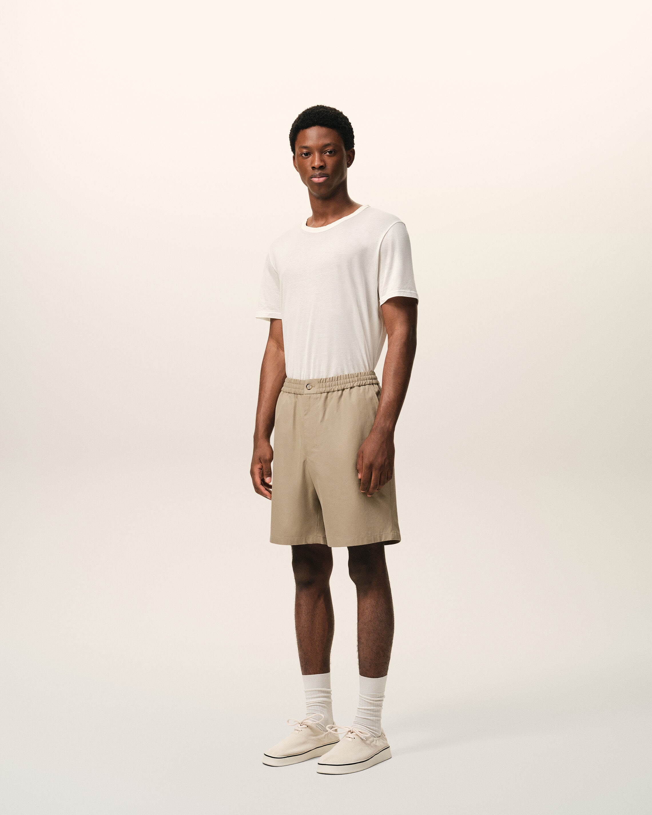 Pantalón corto con cintura elástica Ami de Cœur de algodón beige - 6