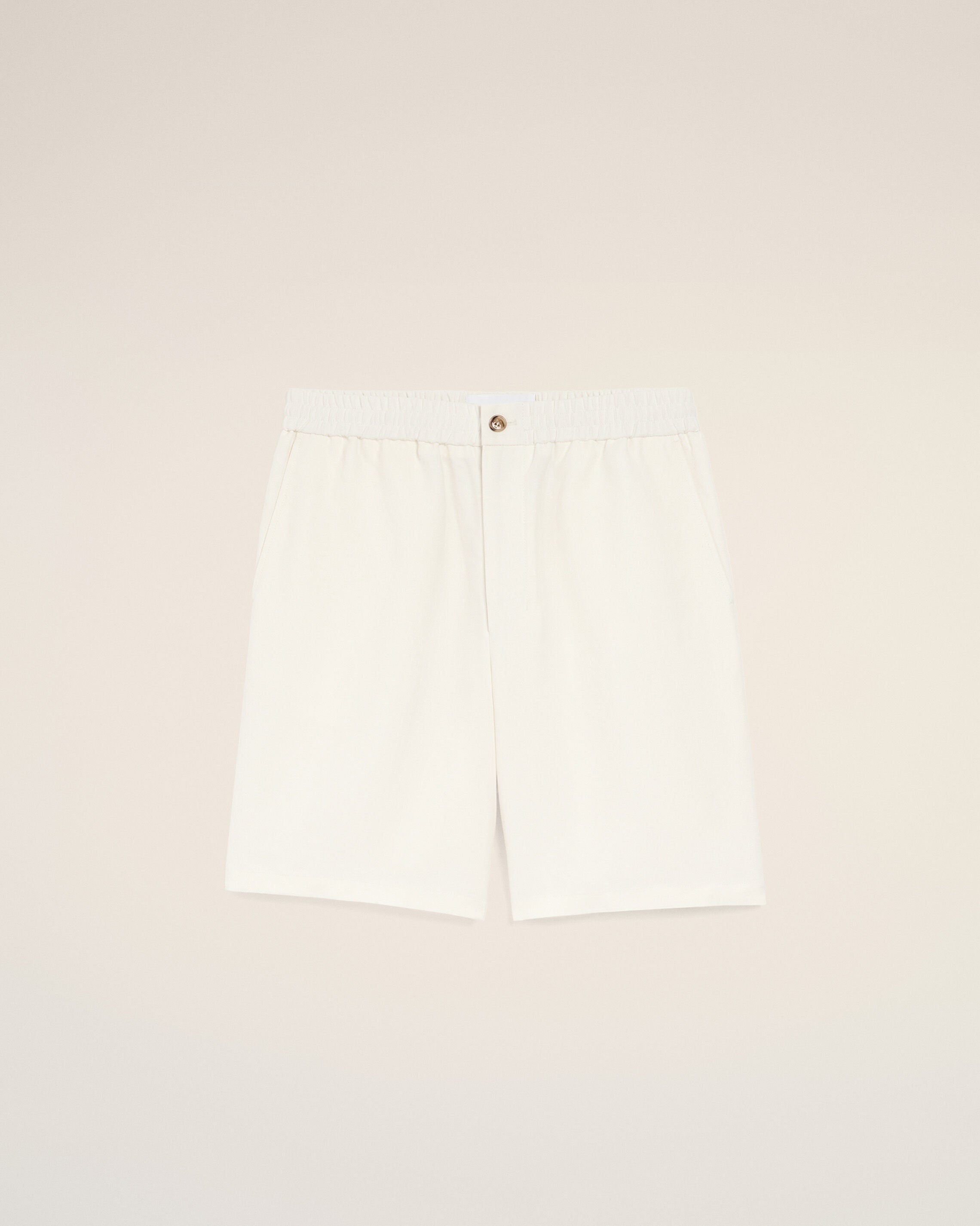Beige Blended Linen Elasticated Waist Ami De Coeur Shorts - 1