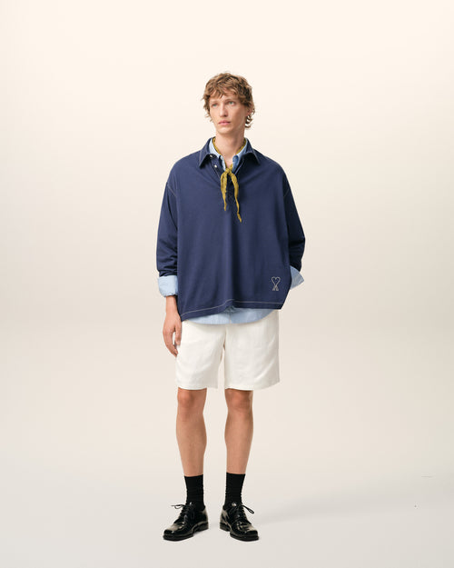 Beige Blended Linen Elasticated Waist Ami De Coeur Shorts - 2 - Ami Paris