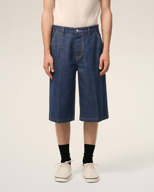 Blue Cotton Loose Bermuda Shorts - 3 - Ami Paris