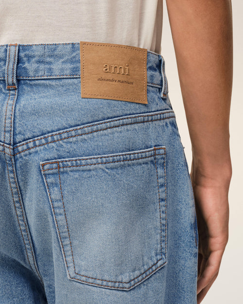 Blue Cotton Large Fit Bermuda Shorts - 5 - Ami Paris