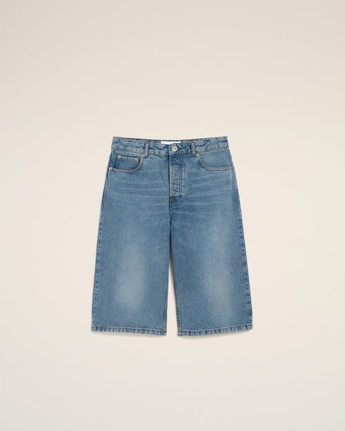 Blue Cotton Large Fit Bermuda Shorts - 1 - Ami Paris