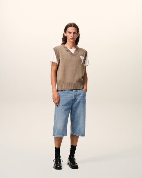 Blue Cotton Large Fit Bermuda Shorts - 1 - Ami Paris