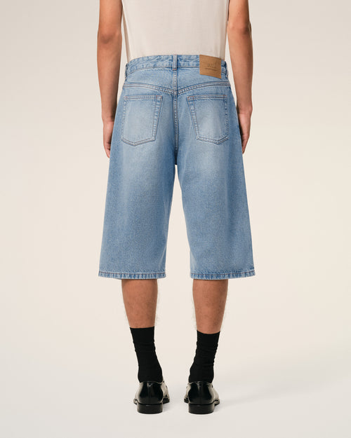 Blue Cotton Large Fit Bermuda Shorts - 4 - Ami Paris