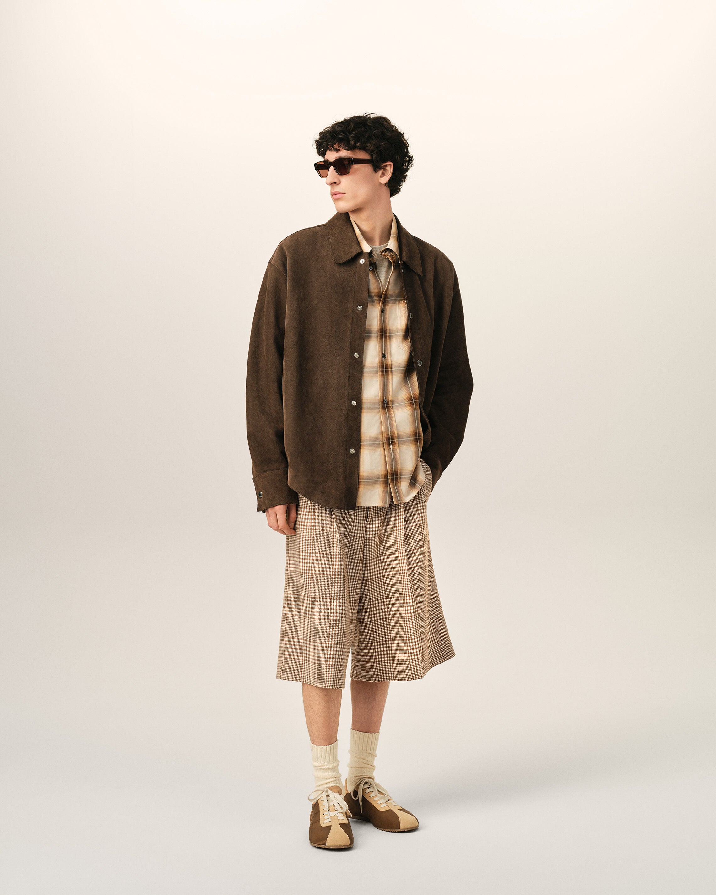 Brown Wool Prince Of Wales Checkered Shorts - 2