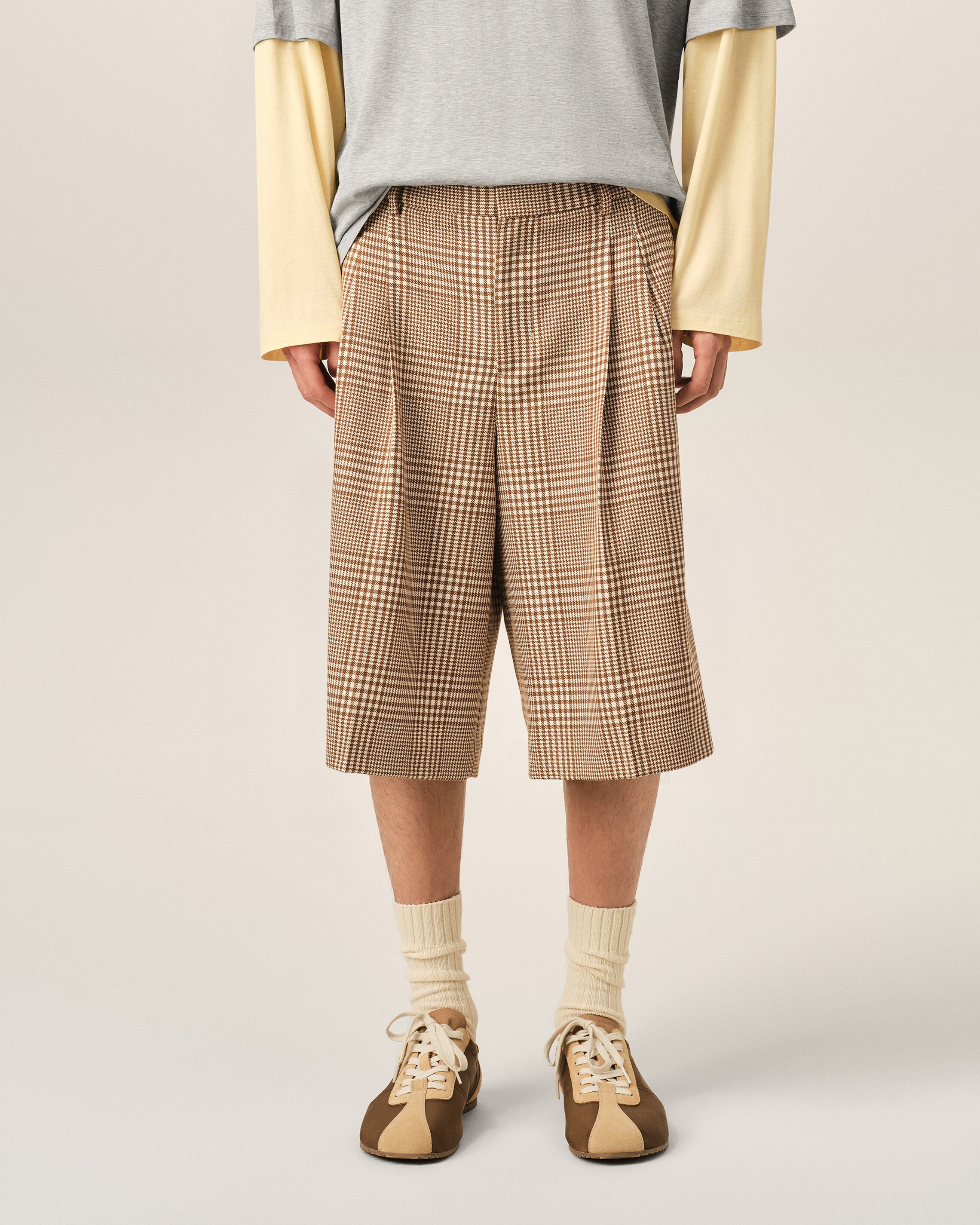 Brown Wool Prince Of Wales Checkered Shorts - 3