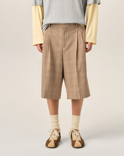 Brown Wool Prince Of Wales Checkered Shorts - Man - 3 - AMI Paris - Ami Paris