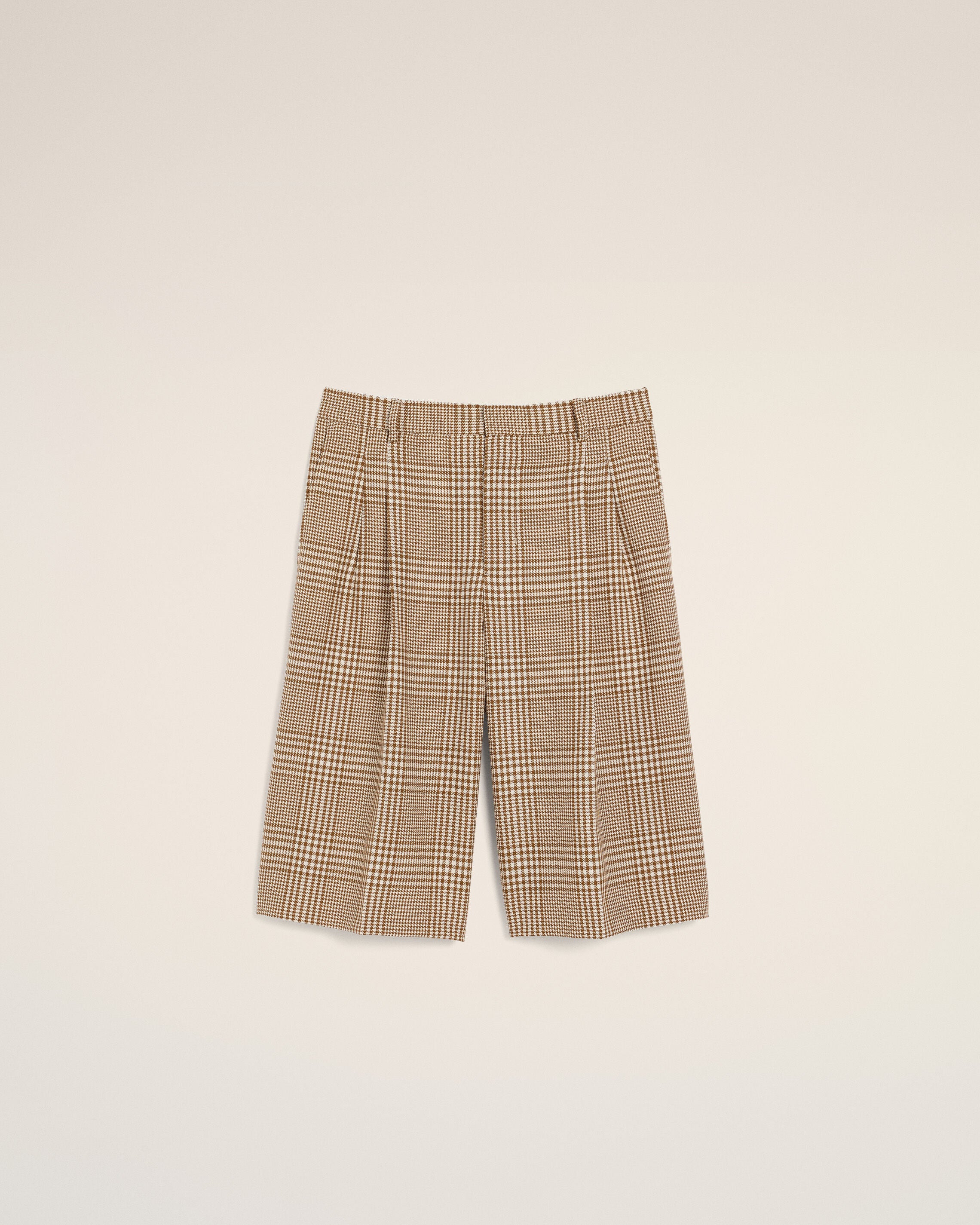 Brown Wool Prince Of Wales Checkered Shorts - 1
