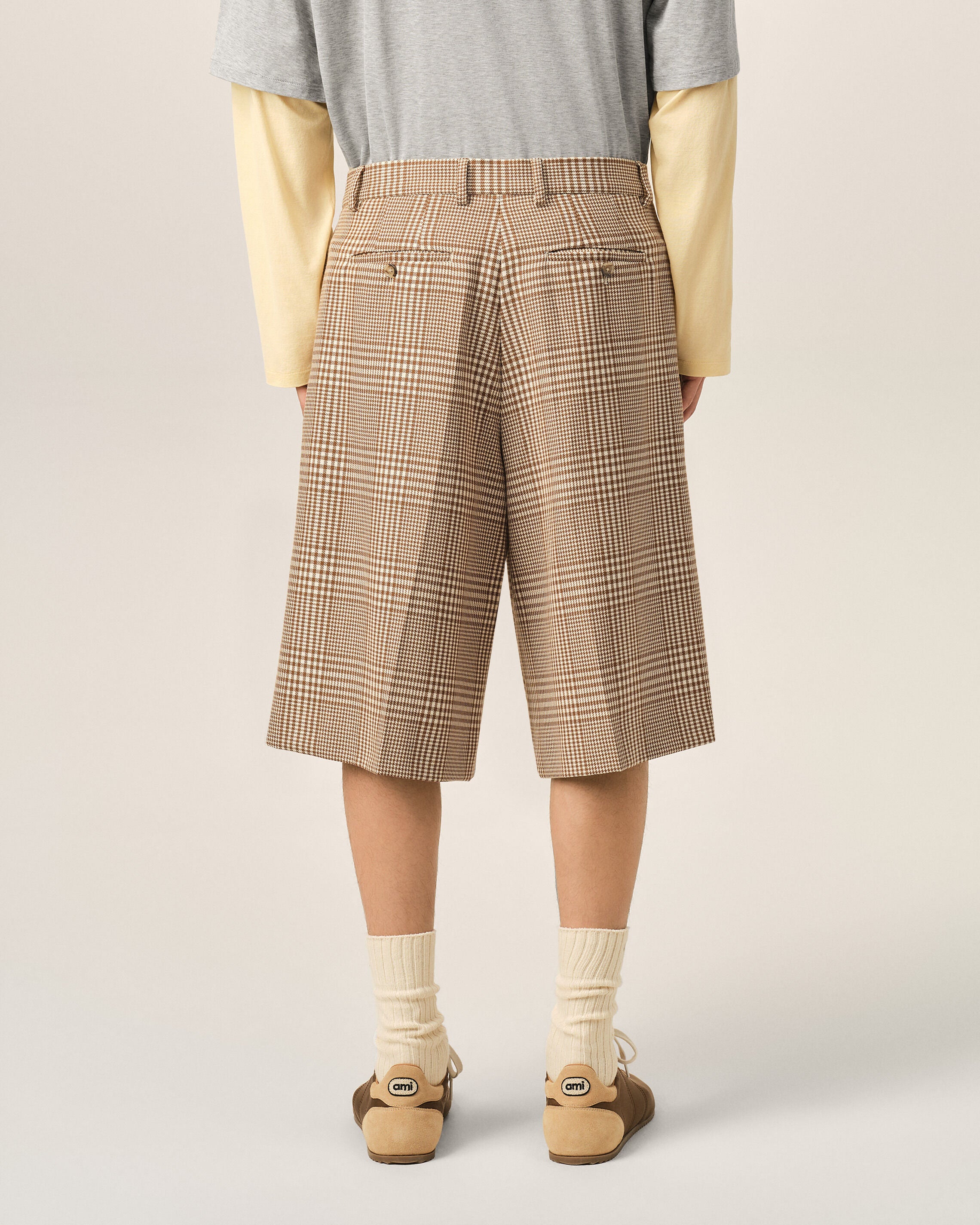 Brown Wool Prince Of Wales Checkered Shorts - 4