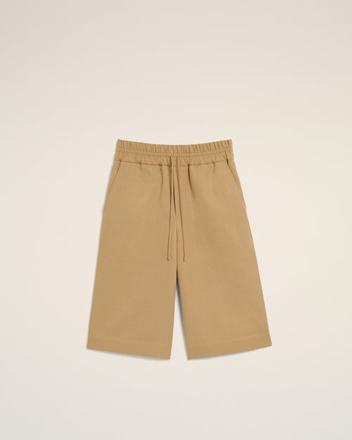 Weite Bermuda-Shorts aus beigefarbenem elastischem Baumwoll-Leinen - 2 - Ami Paris