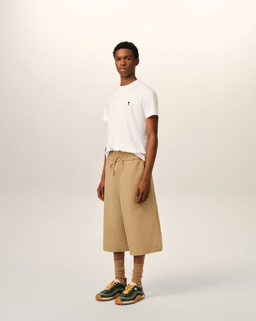 Beige large elasticated cotton and linen bermuda shorts - Man - 6 - AMI Paris - Ami Paris
