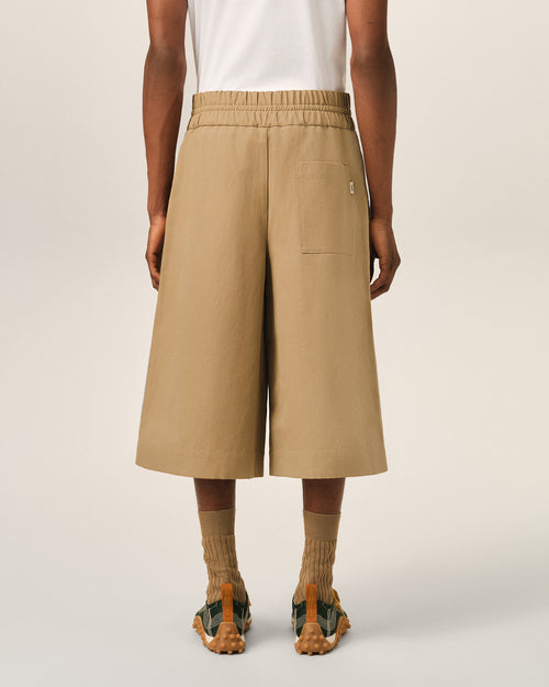 Beige large elasticated cotton and linen bermuda shorts - Man - 4 - AMI Paris - Ami Paris