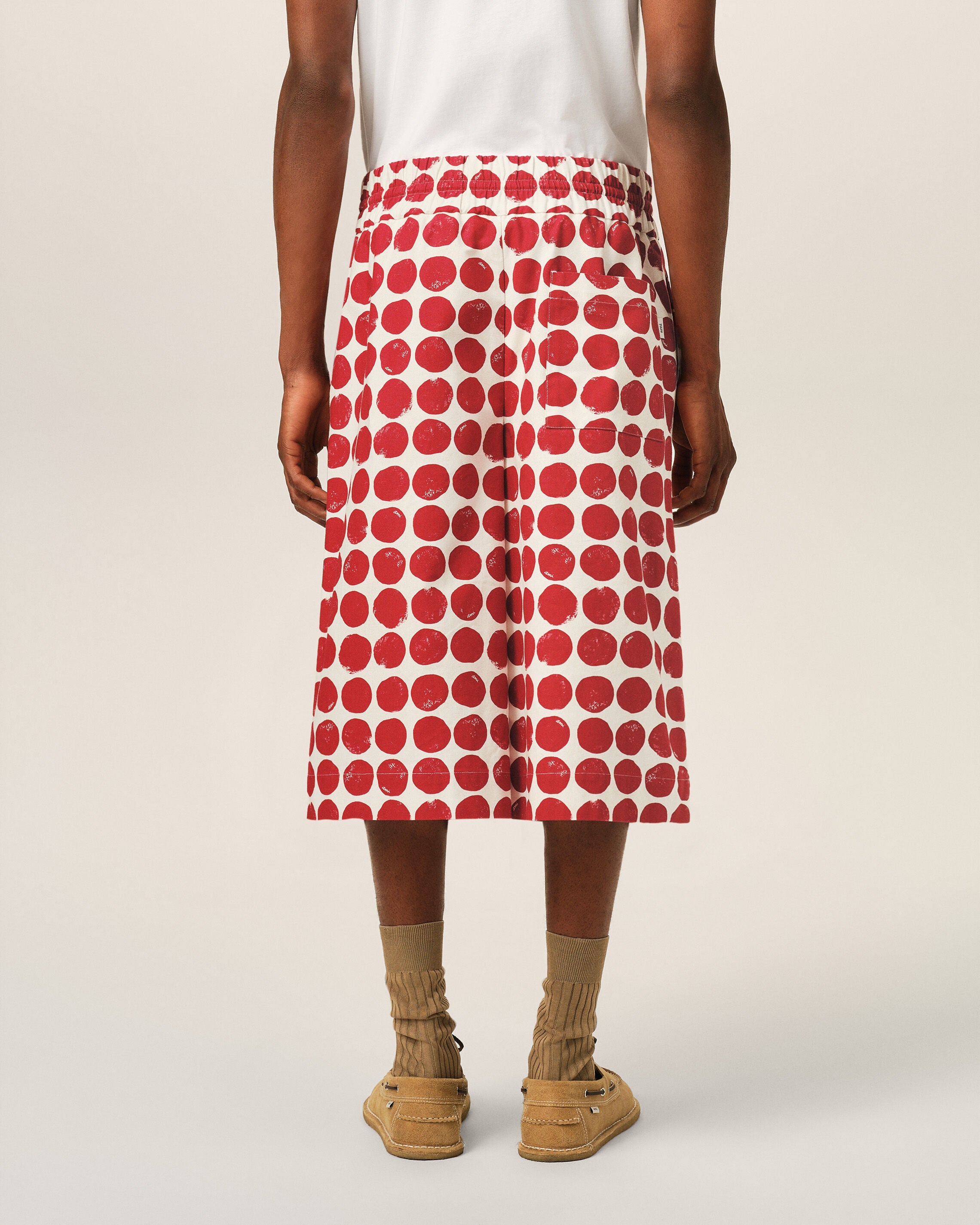 Red polka-dot large elasticated cotton bermuda shorts - 4