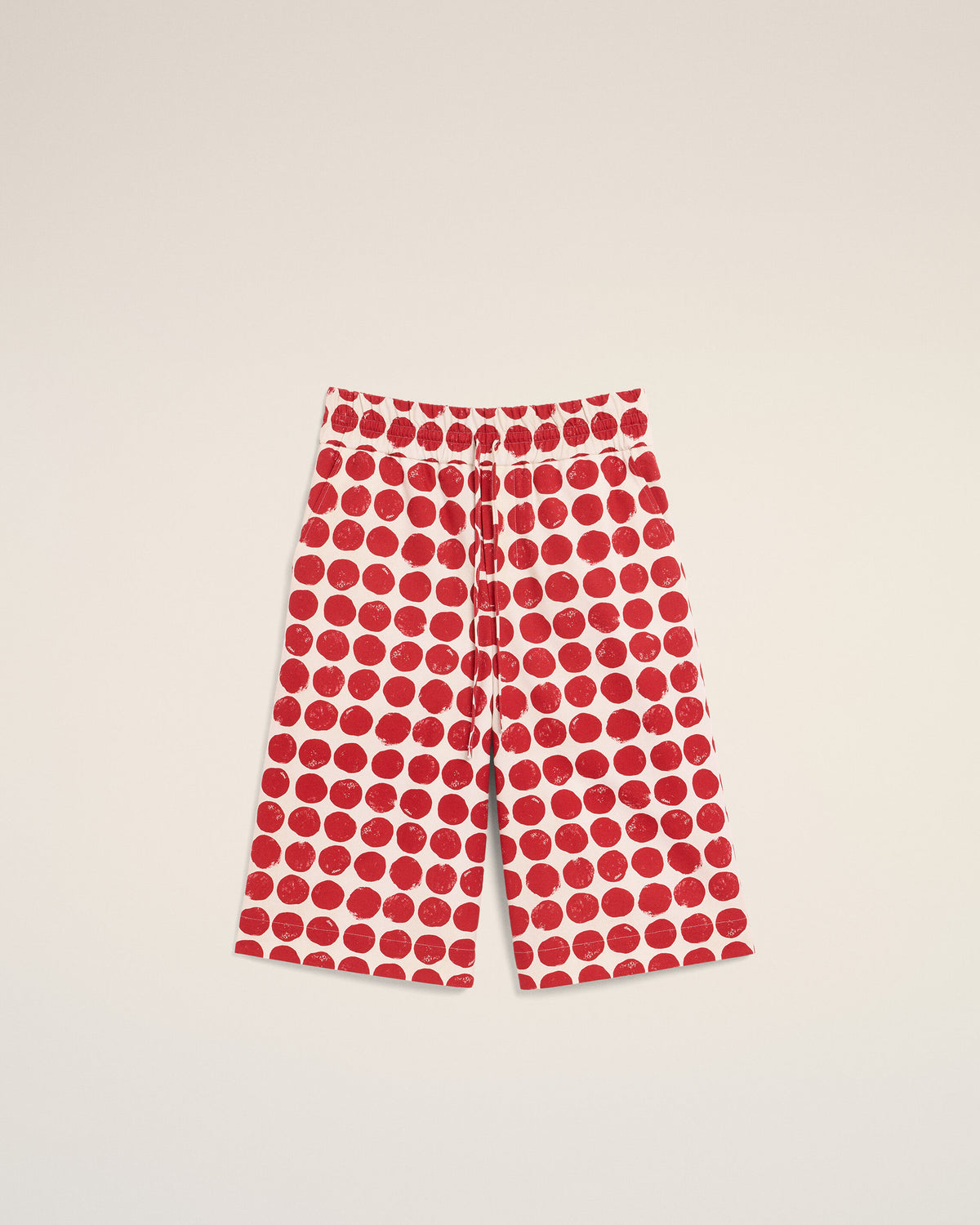 Red polka-dot large elasticated cotton bermuda shorts - 1