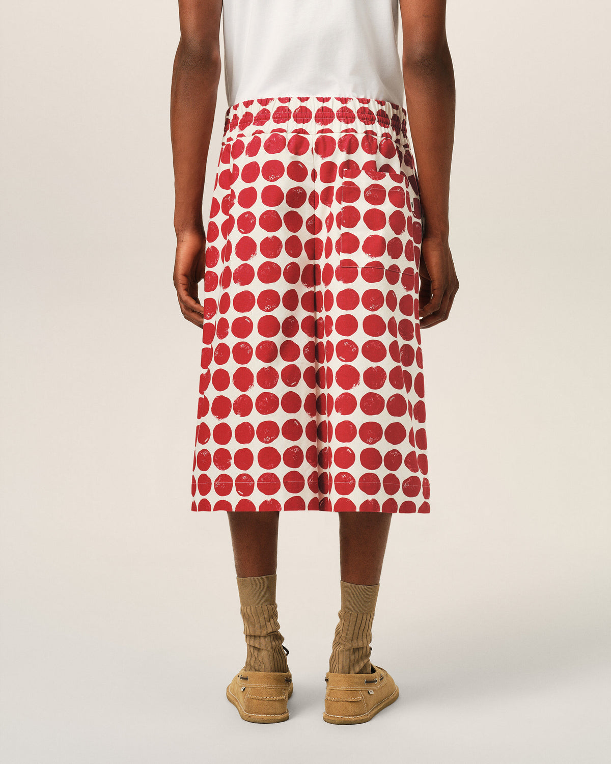 Red polka-dot large elasticated cotton bermuda shorts - 4