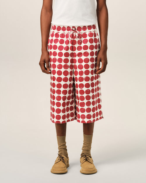 Red polka-dot large elasticated cotton bermuda shorts - Man - 3 - AMI Paris - Ami Paris