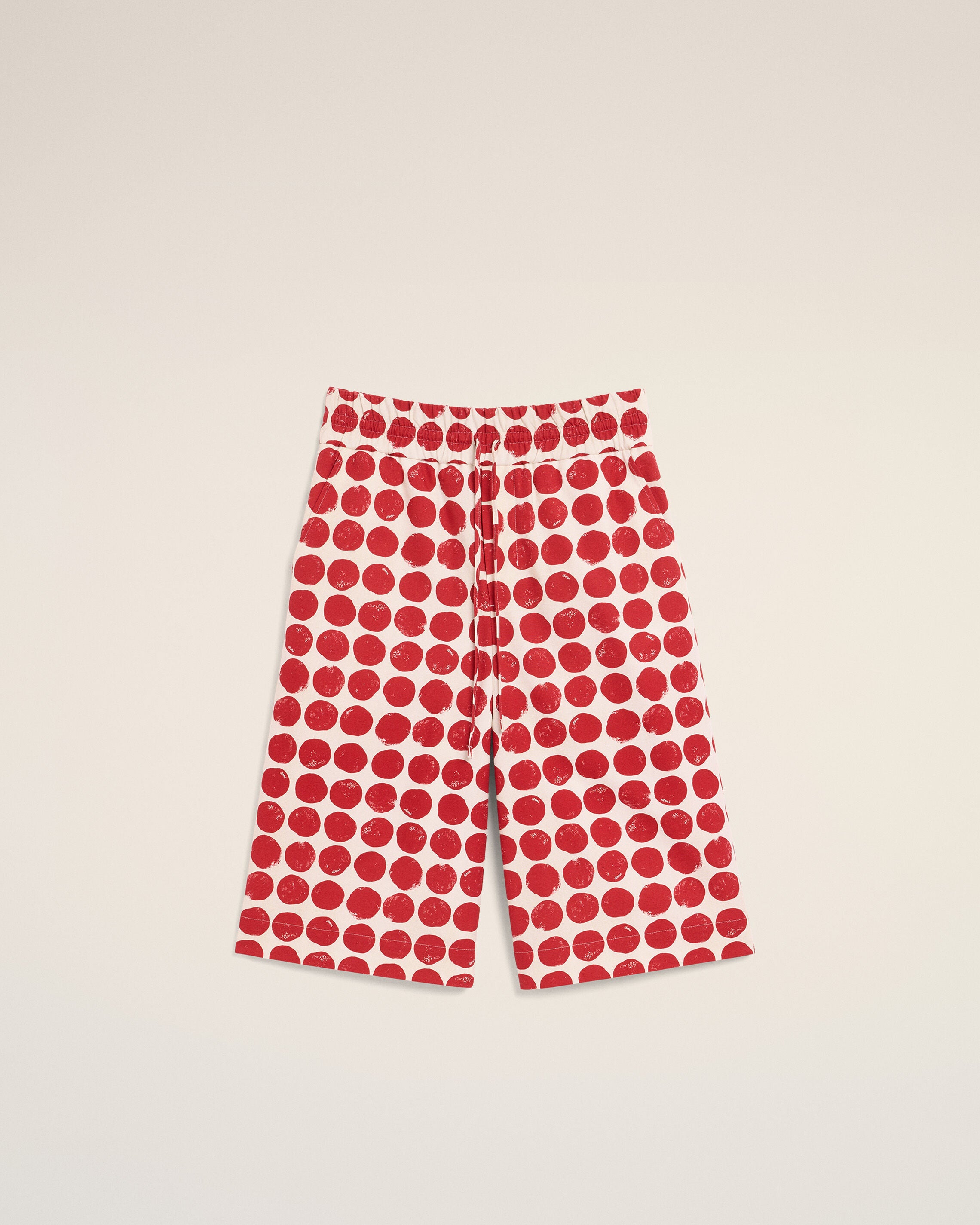 Red polka-dot large elasticated cotton bermuda shorts - 1