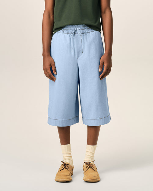 Blue large elasticated cotton bermuda shorts - Man - 3 - AMI Paris - Ami Paris