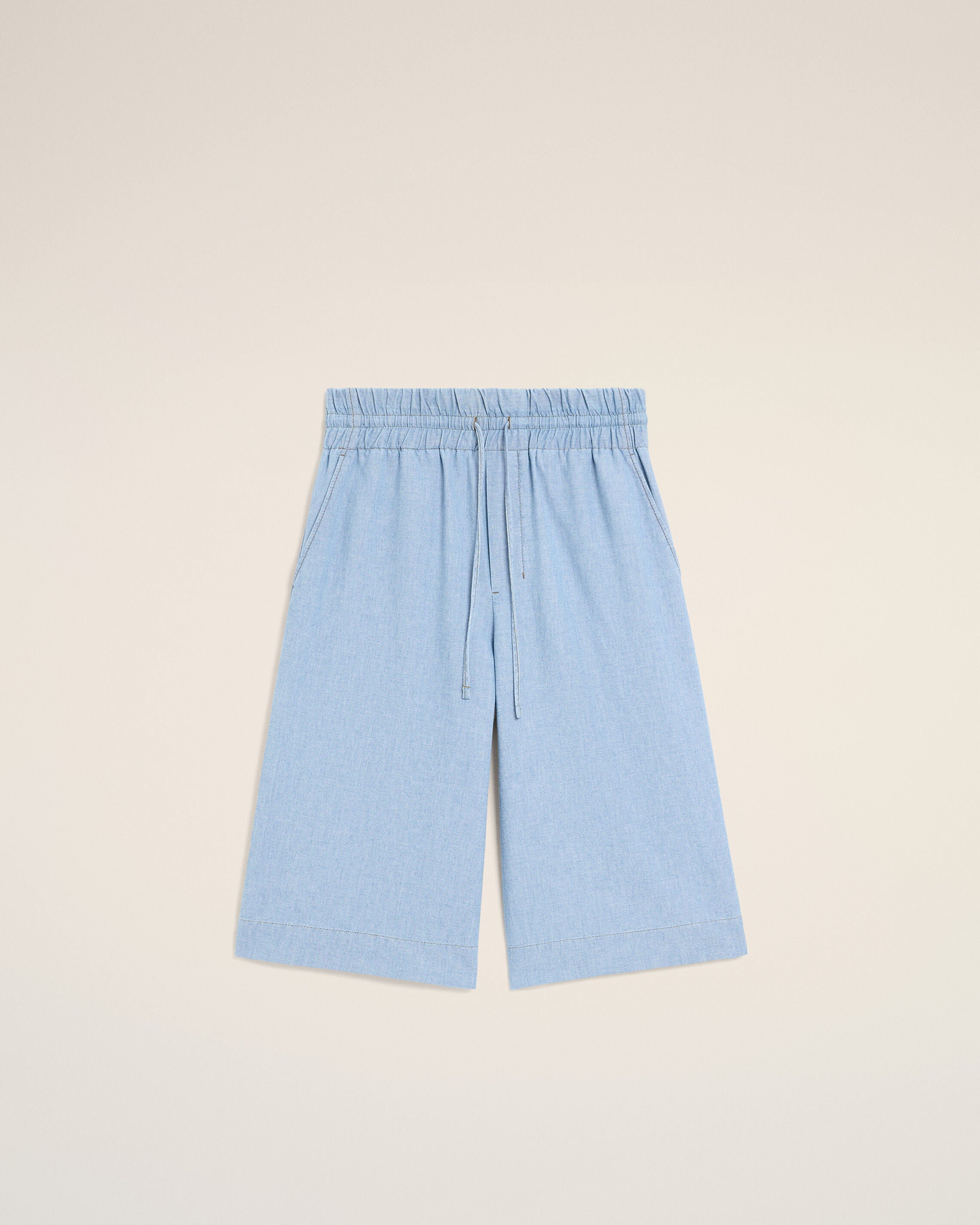 Blue large elasticated cotton bermuda shorts - 1