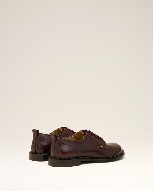 Burgundy Leather Anatomical Toe Derbies - 4 - Ami Paris