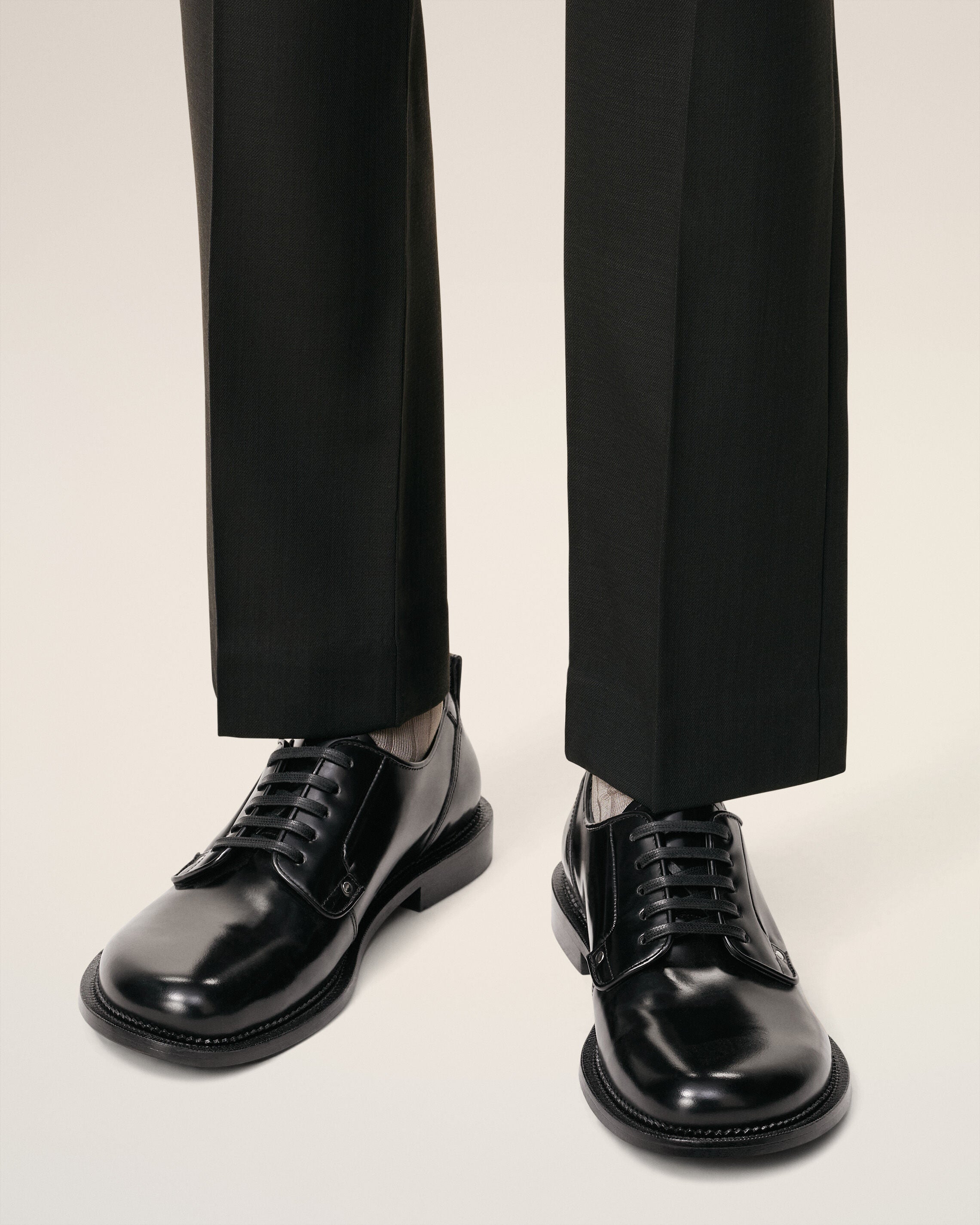 BLACK Black Leather Anatomical Toe Derbies | AMI PARIS