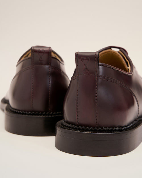 Burgundy Leather Anatomical Toe Derbies - 5 - Ami Paris