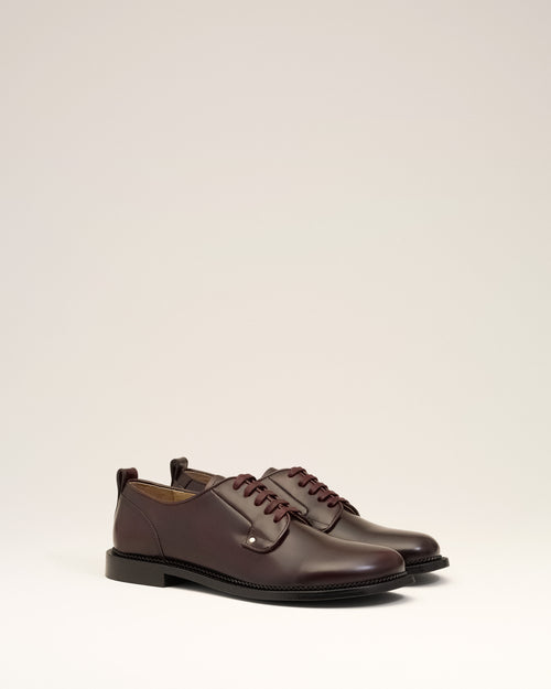 Burgundy Leather Anatomical Toe Derbies - 3 - Ami Paris