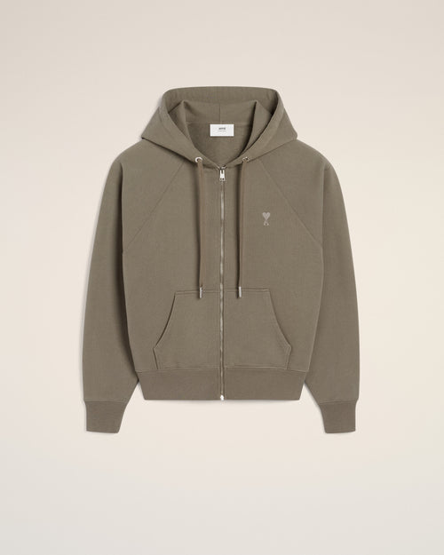 Taupe Cotton Tonal Ami de Coeur Hoodie - 1 - Ami Paris