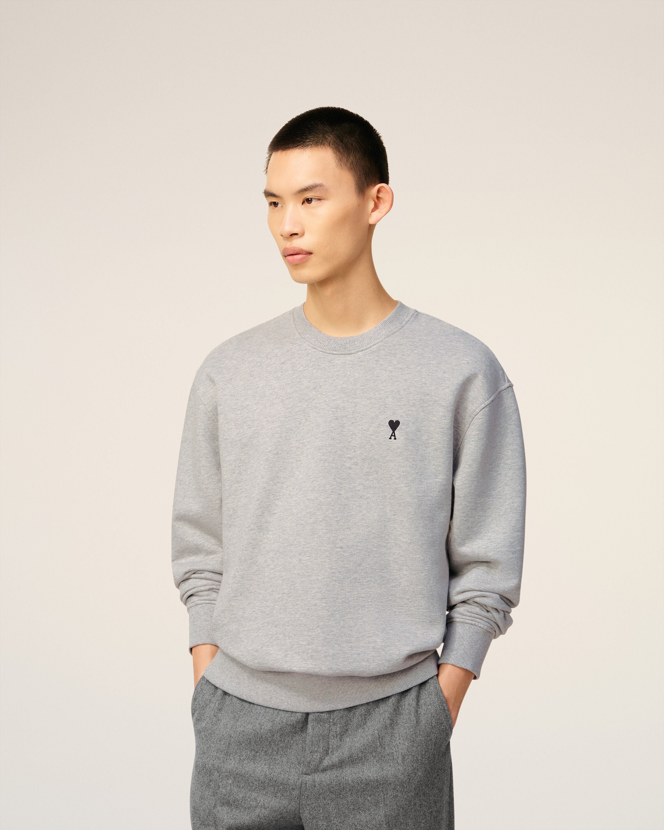 Grey Cotton Contrasted Ami De Coeur Sweatshirt - 3