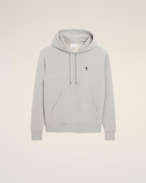 Grey Cotton Contrasted Ami De Coeur Hoodie - HEATHER ASH GREY - Ami Paris