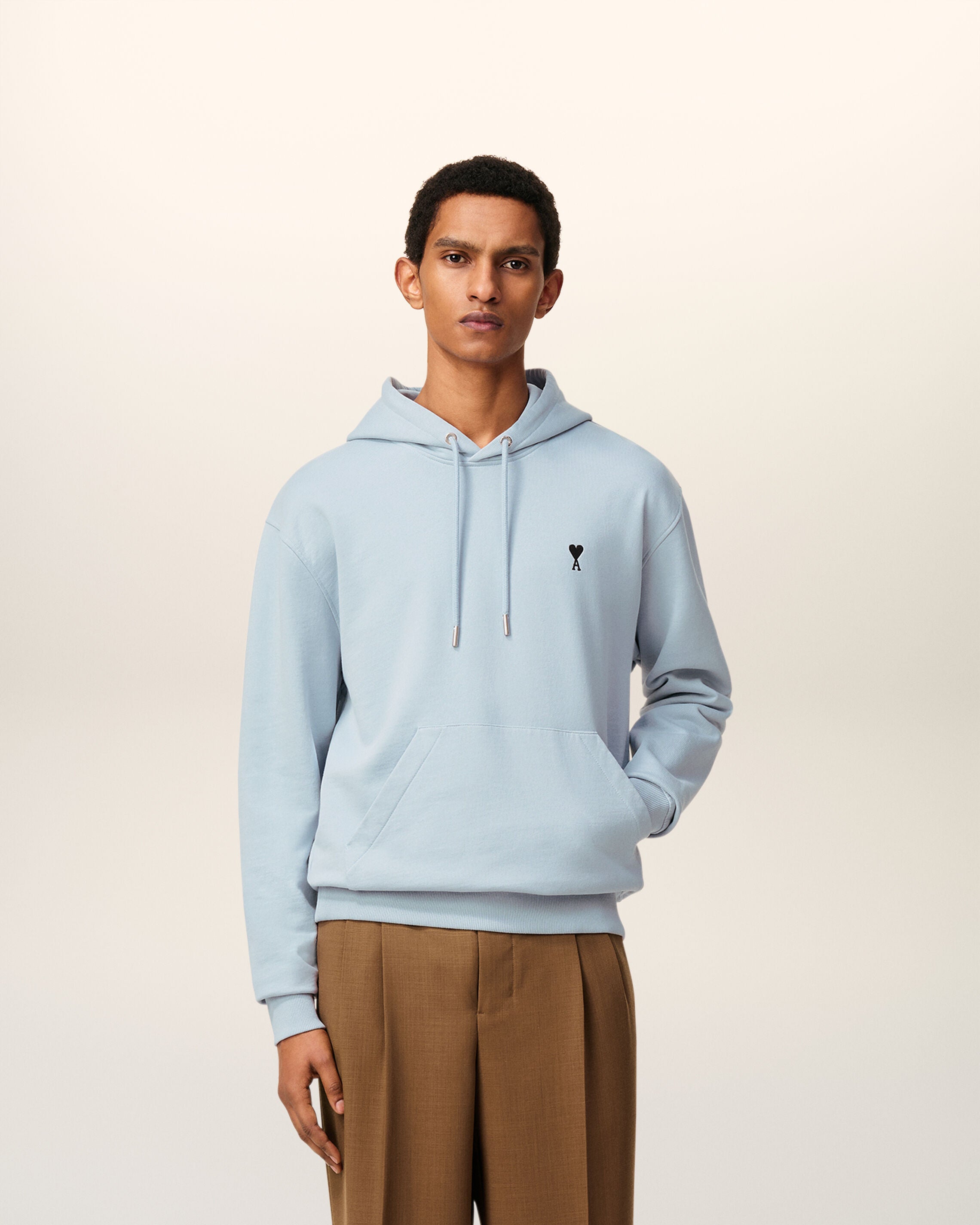 4506-SKY Blue Cotton Contrasted Ami De Coeur Hoodie | AMI PARIS