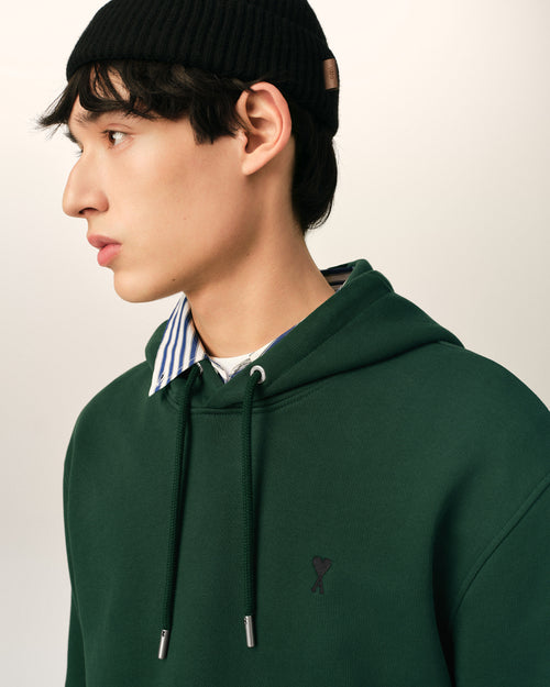 Green cotton hoodie with Ami de Coeur - Man - 4 - AMI Paris - Ami Paris