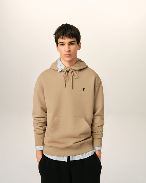 Beige cotton hoodie with Ami de Coeur - 1 - Ami Paris