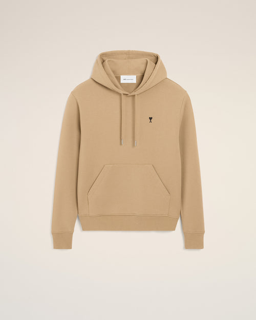 Beige cotton hoodie with Ami de Coeur - MASTIC BEIGE/BLACK - Ami Paris