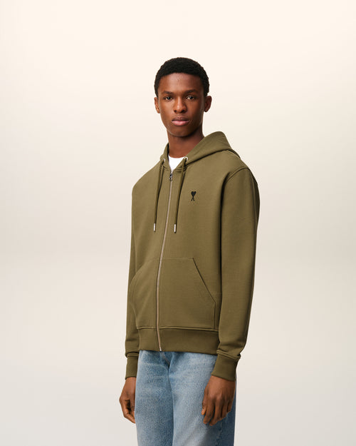 Green Cotton Zipped Ami De Coeur Hoodie - 5 - Ami Paris