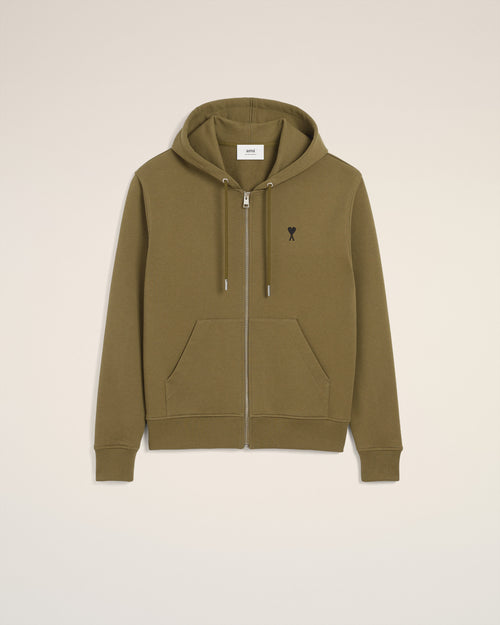 Green Cotton Zipped Ami De Coeur Hoodie - 1 - Ami Paris