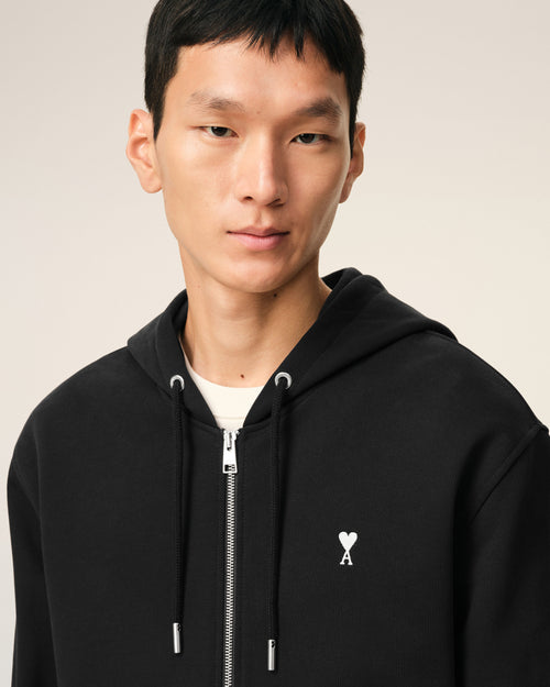 Black Cotton Ami De Coeur Zipped Hoodie - Man - 6 - AMI Paris - Ami Paris
