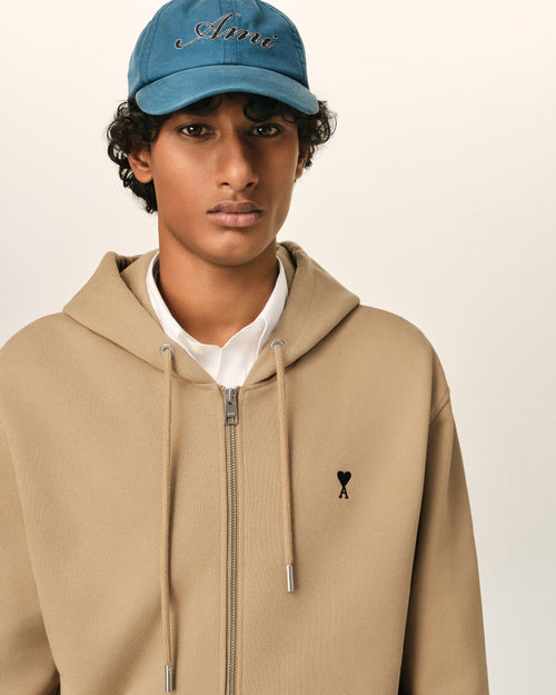 Beige zipped cotton hoodie with Ami de Coeur - Man - 4 - AMI Paris - Ami Paris