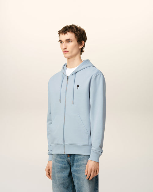 Blue Cotton Zipped Ami De Coeur Hoodie - 6 - Ami Paris