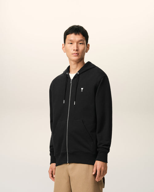 Black Cotton Ami De Coeur Zipped Hoodie - Man - 5 - AMI Paris - Ami Paris