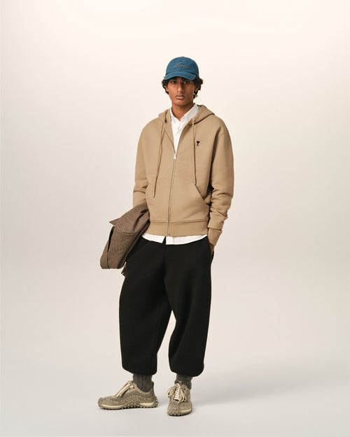 Beige zipped cotton hoodie with Ami de Coeur - Man - 3 - AMI Paris - Ami Paris