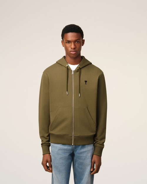 Green Cotton Zipped Ami De Coeur Hoodie - 3 - Ami Paris