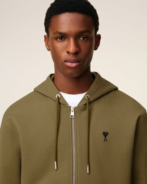 Green Cotton Zipped Ami De Coeur Hoodie - 4 - Ami Paris