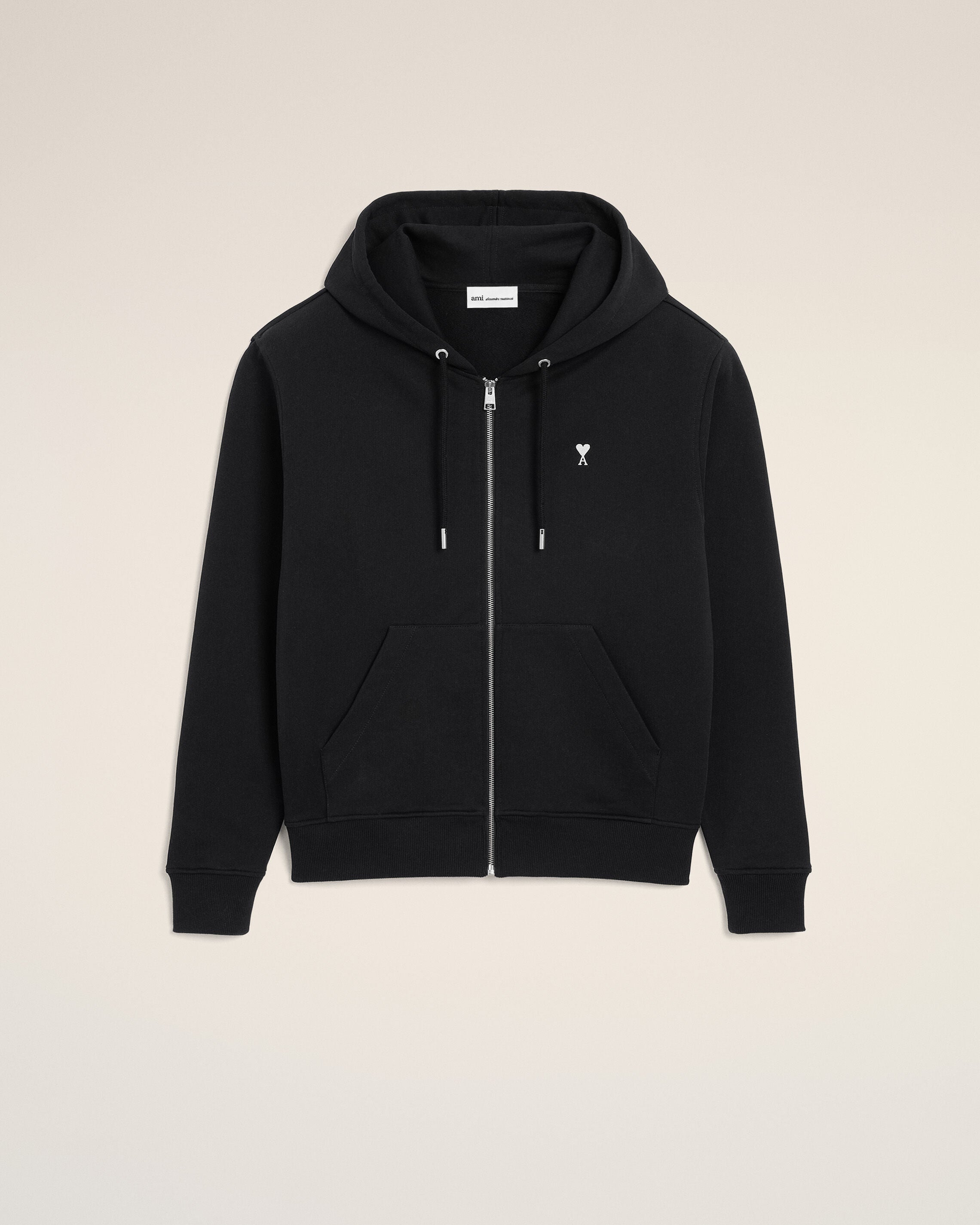 Black Cotton Ami De Coeur Zipped Hoodie - 1