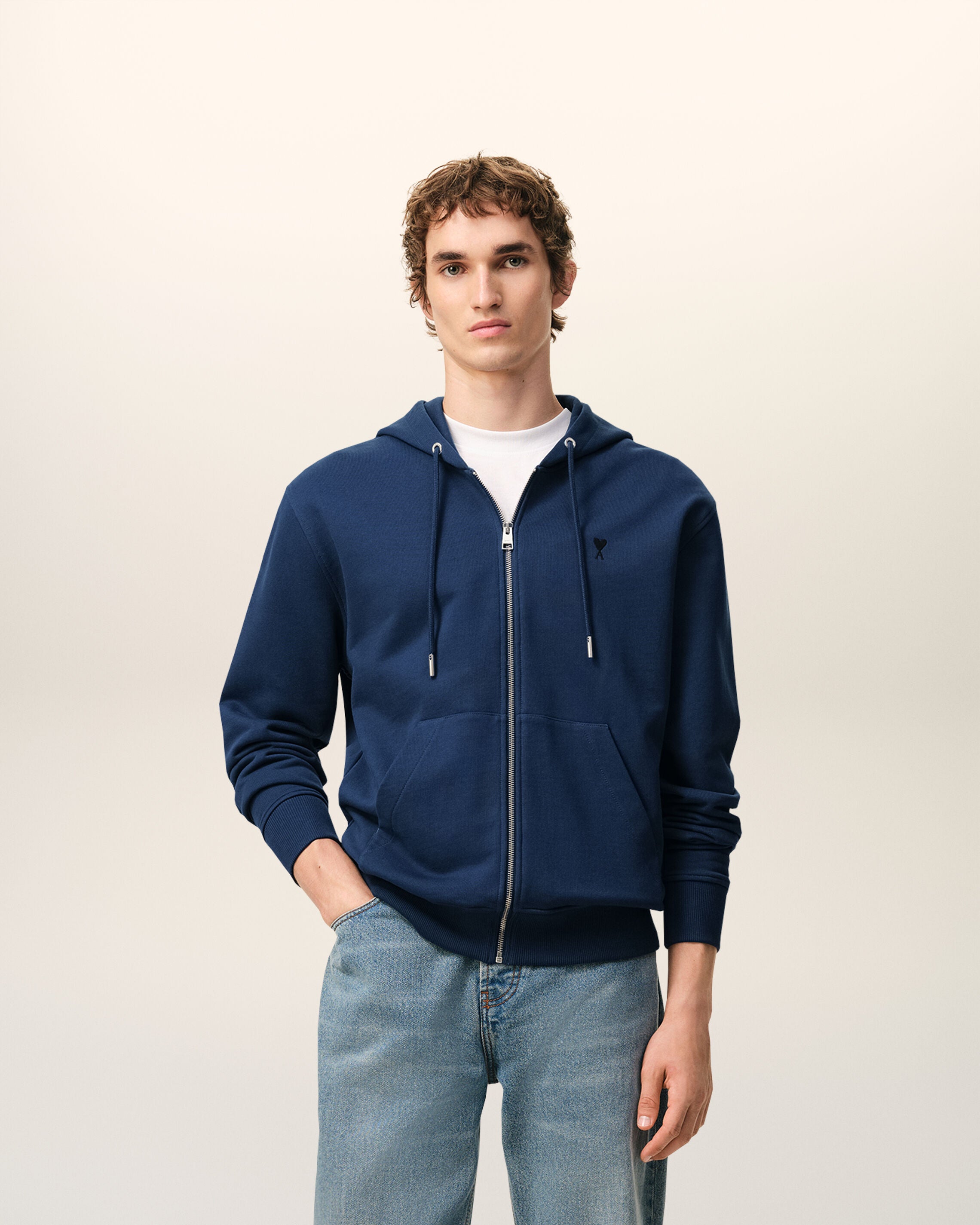 Blue Cotton Ami De Coeur Zipped Hoodie - 2