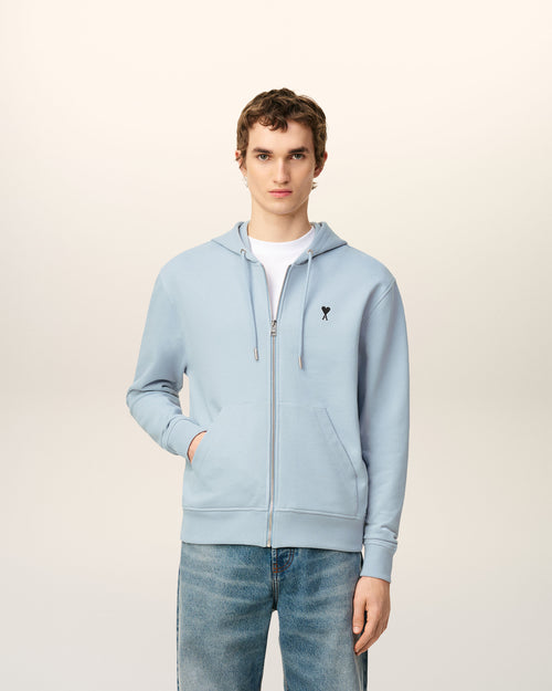 Blue Cotton Zipped Ami De Coeur Hoodie - 1 - Ami Paris